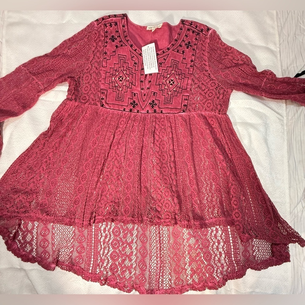 Indigo Thread Co. Flowy Lace Crochet Pheasant Top - Picture 4 of 11